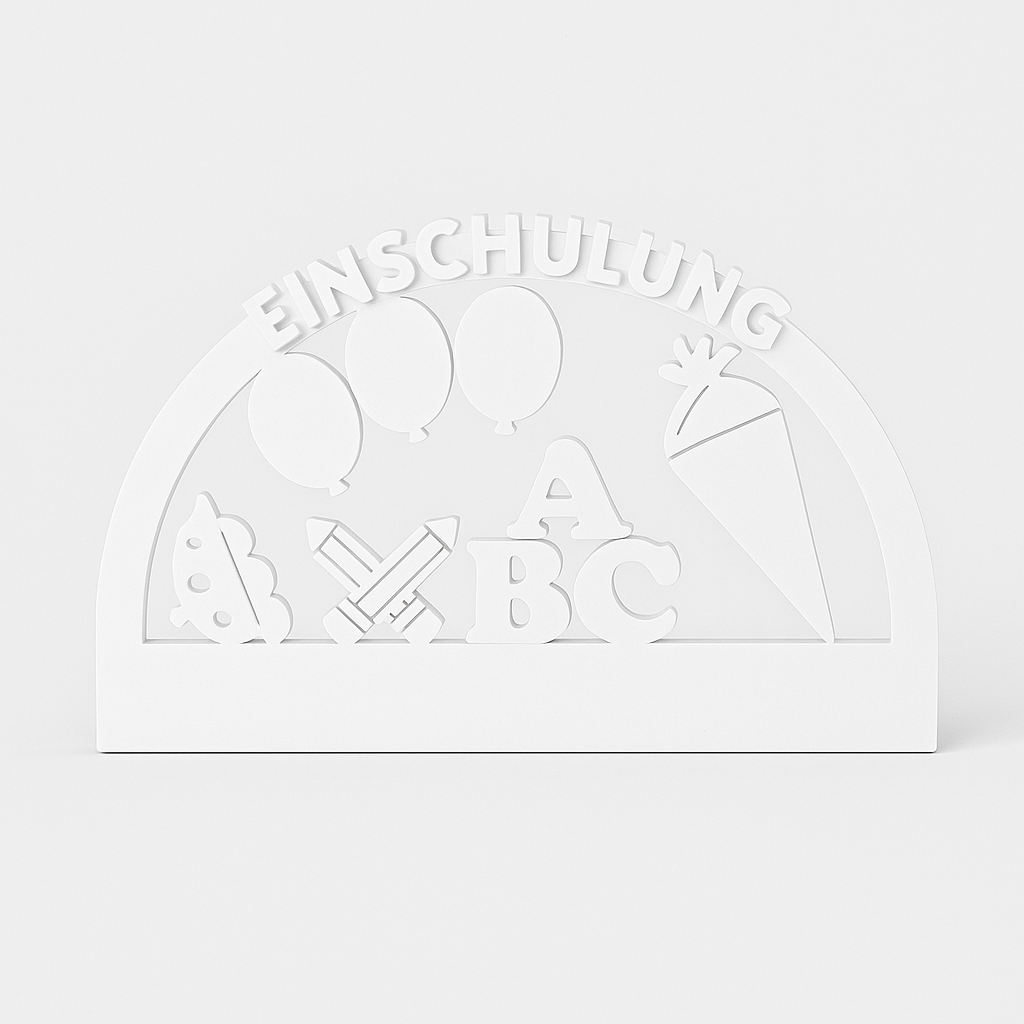 Easy-Sticks Silikonform Bogen Einschulung mit Motiven wie ABC, Luftballons und Stiften, perfekt für individuelle Deko zur Einschulungsfeier.