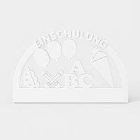 Easy-Sticks Silikonform Bogen Einschulung mit Motiven wie ABC, Luftballons und Stiften, perfekt für individuelle Deko zur Einschulungsfeier.