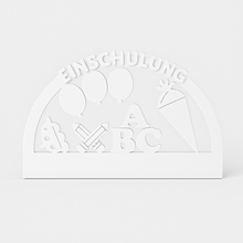 Lade das Bild in den Galerie-Viewer, Easy-Sticks Silikonform Bogen Einschulung mit Motiven wie ABC, Luftballons und Stiften, perfekt für individuelle Deko zur Einschulungsfeier.
