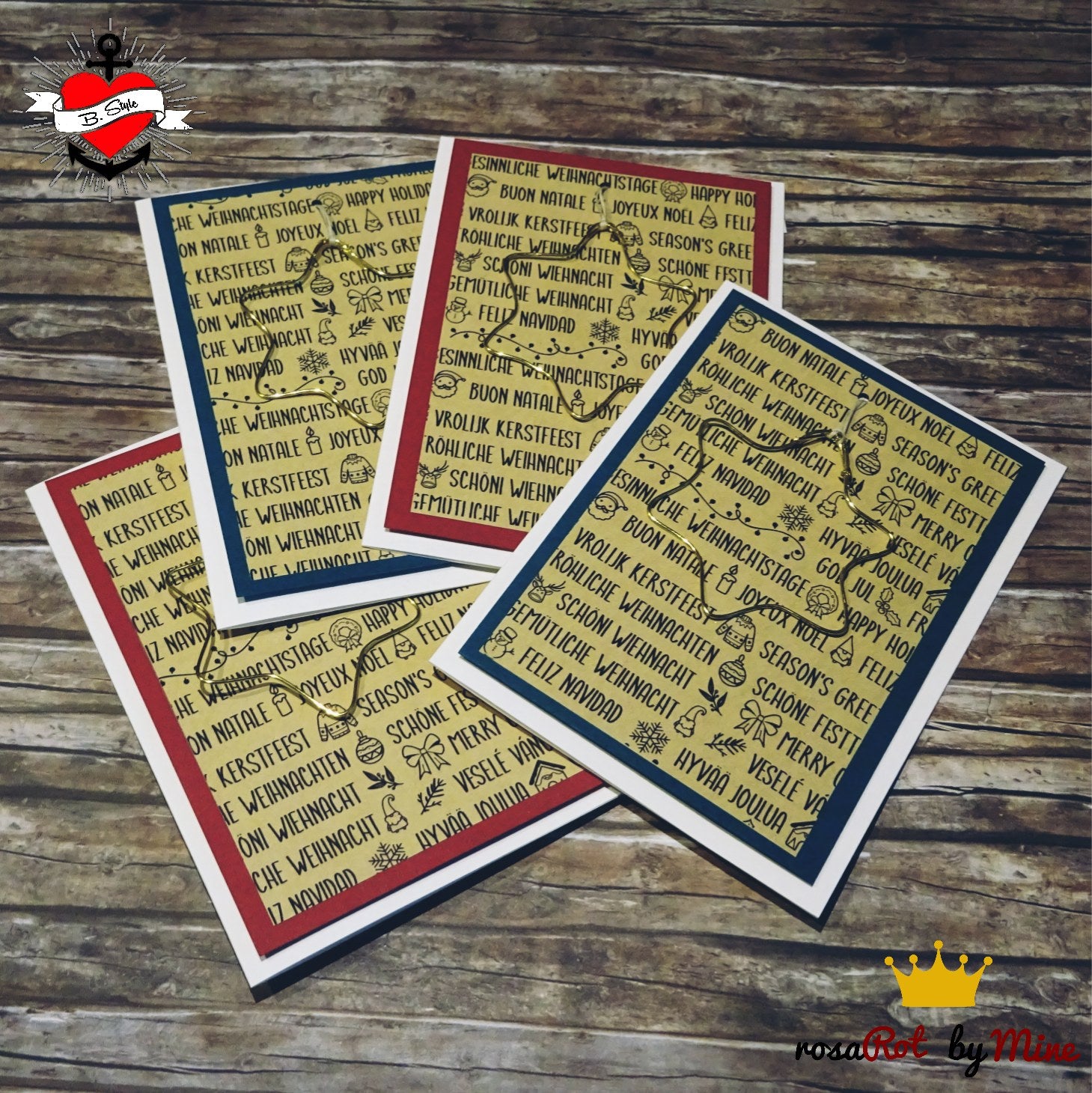 Ein Set von Weihnachtskarten mit verschiedenen Feiertagsgrüßen, wunderschön gestaltet von easy-sticks, um die Stimmung der Plotterdatei "Weihnachtsgrüße 1" widerzuspiegeln.
