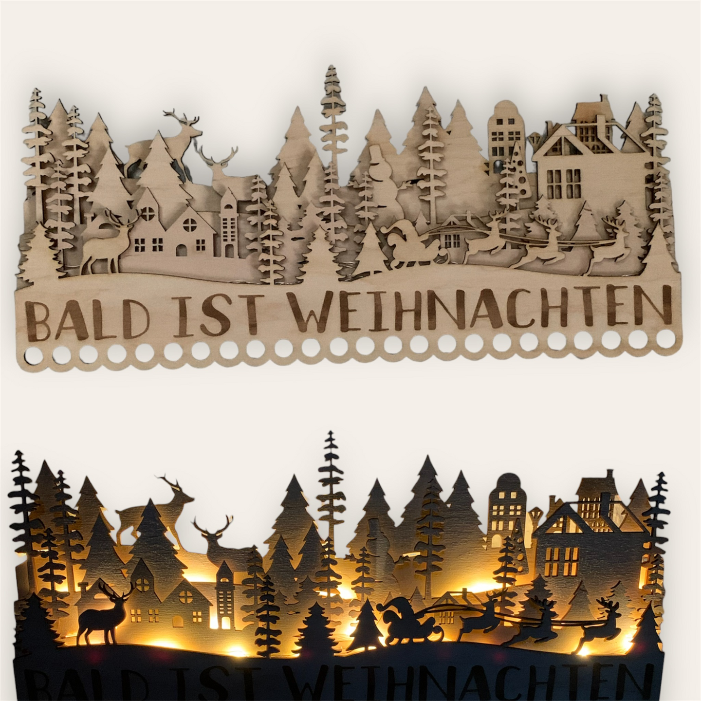 Weihnachtssilouette Adventskalender Winterlandschaft Nioklaus Kerzen Plotter und Laser Datei holz xtool holzlaser Winterwonderland