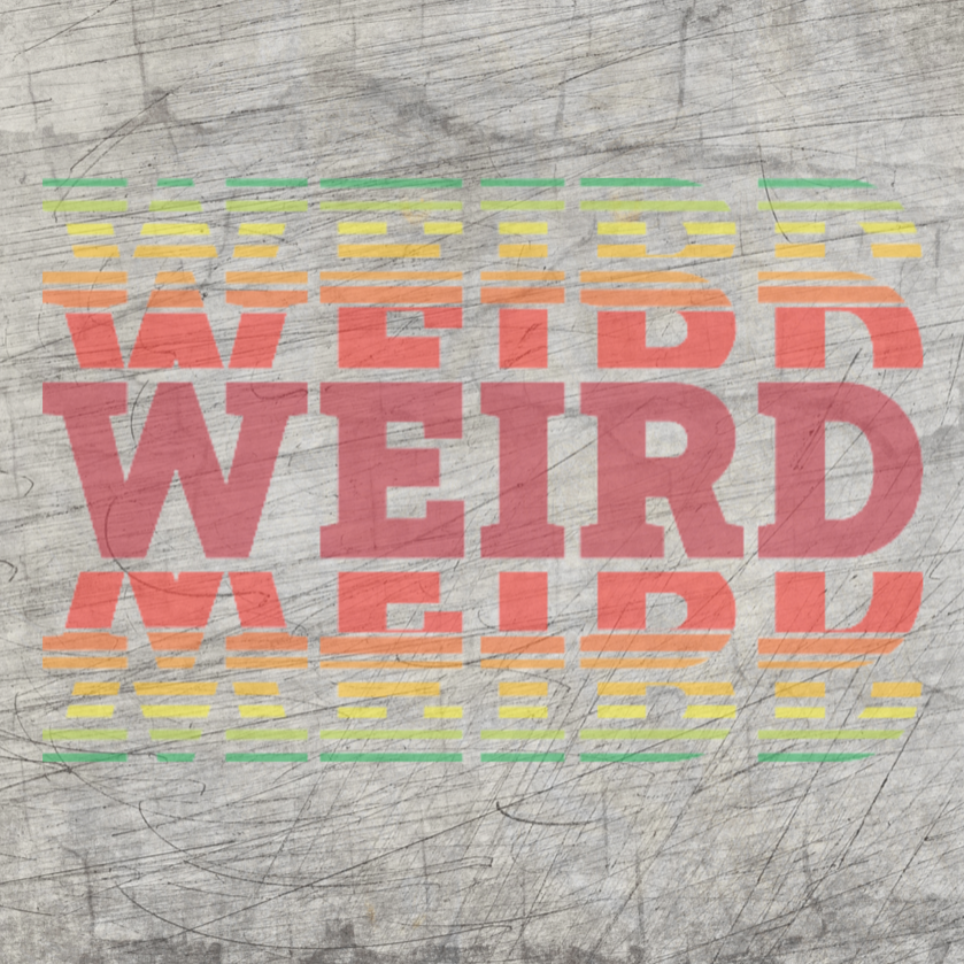 Bunte und kreative Darstellung des Wortes "Weird" auf einem strukturierten Hintergrund von easy-sticks. Perfekt für individuelle Plotterprojekte und DIY-Kreationen.