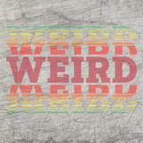 Bunte und kreative Darstellung des Wortes "Weird" auf einem strukturierten Hintergrund von easy-sticks. Perfekt für individuelle Plotterprojekte und DIY-Kreationen.