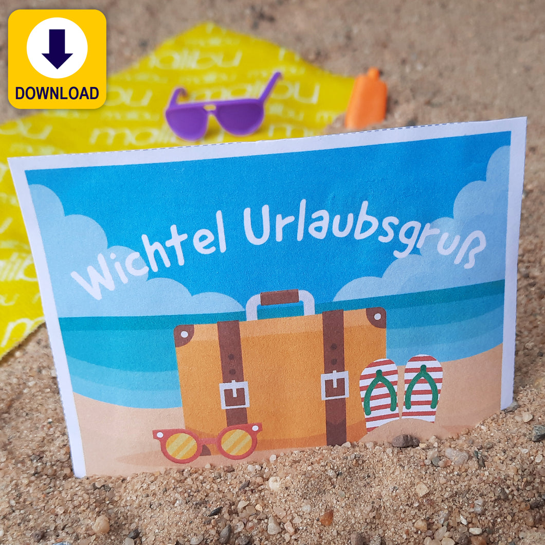 Wichtel Postkarte Karte zum Downloaden – Urlaubsgrüße aus Italien - Wichteltür Zubehör – zum selber Ausdrucken