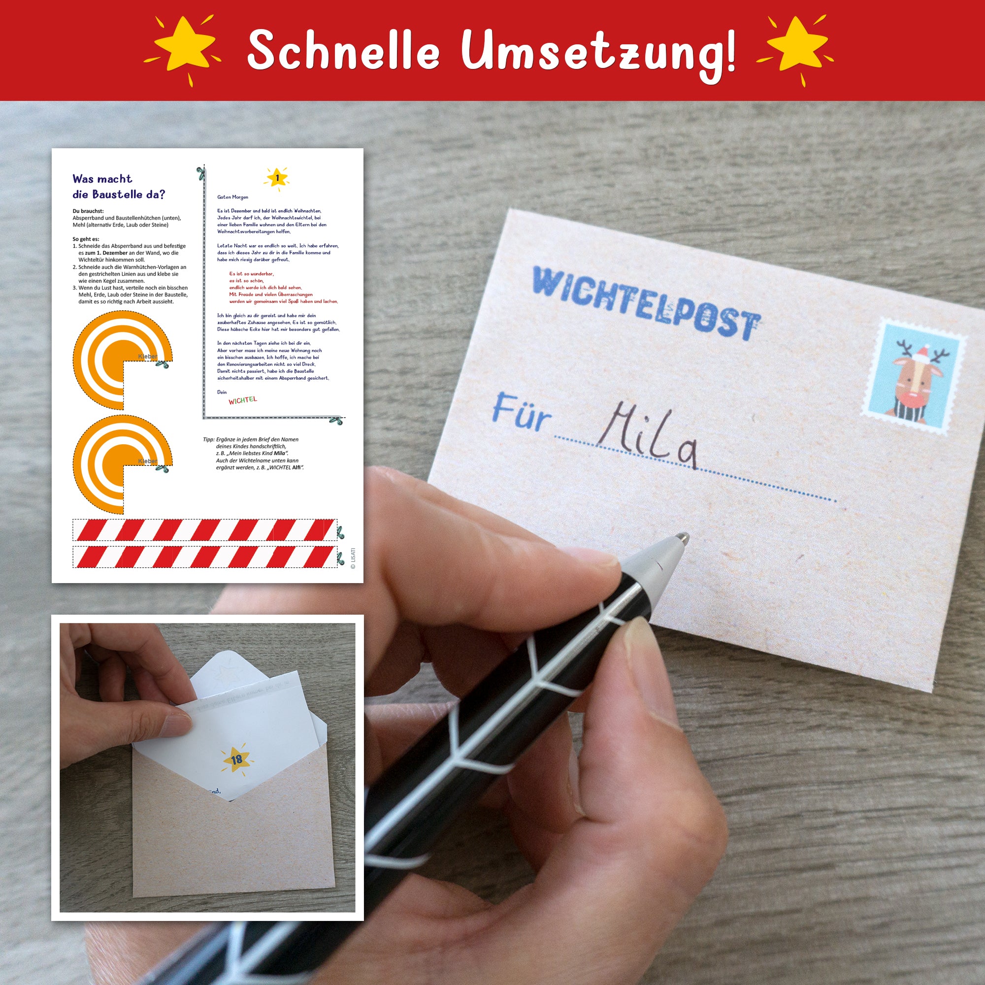 Schnelle Umsetzung der Wichtelbriefe von easy-sticks mit Vorlagen und anpassbaren Briefen für eine individuelle Wichtelpost.