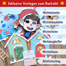 Lade das Bild in den Galerie-Viewer, Mit wichtelmaske, Baustelle, Wichtelleiter, Werkzeugkoffer, Wichtelhaus und Briefumschlag
