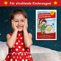Zauberhafte Wichtelbriefe von easy-sticks – Glänzendes Bild eines glücklichen Kindes, das die Wichtelbriefe voller Freude und Kreativität entdeckt.