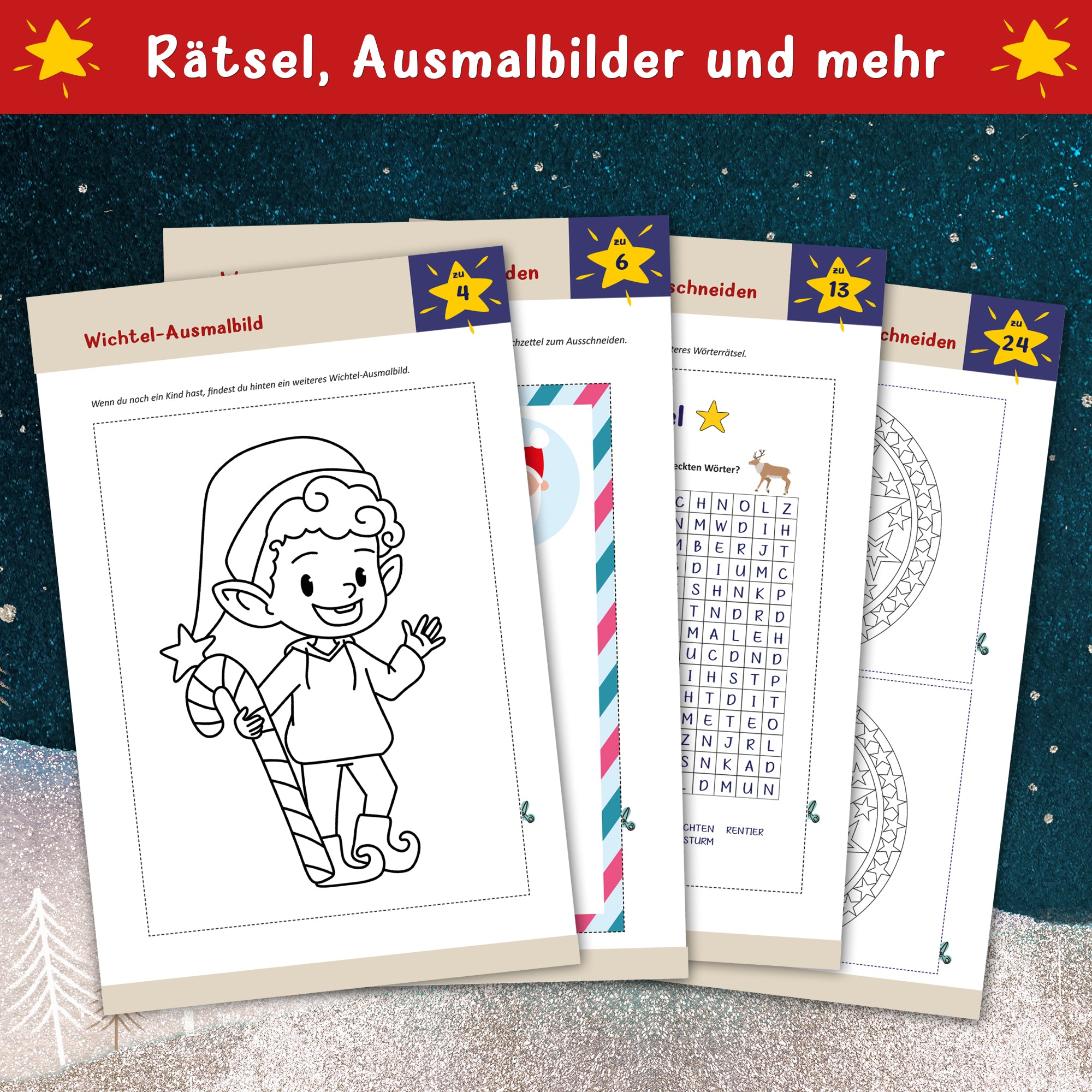 Zauberhafte Wichtelbriefe mit Rätsel, Wunschzettel und Ausmalbildern