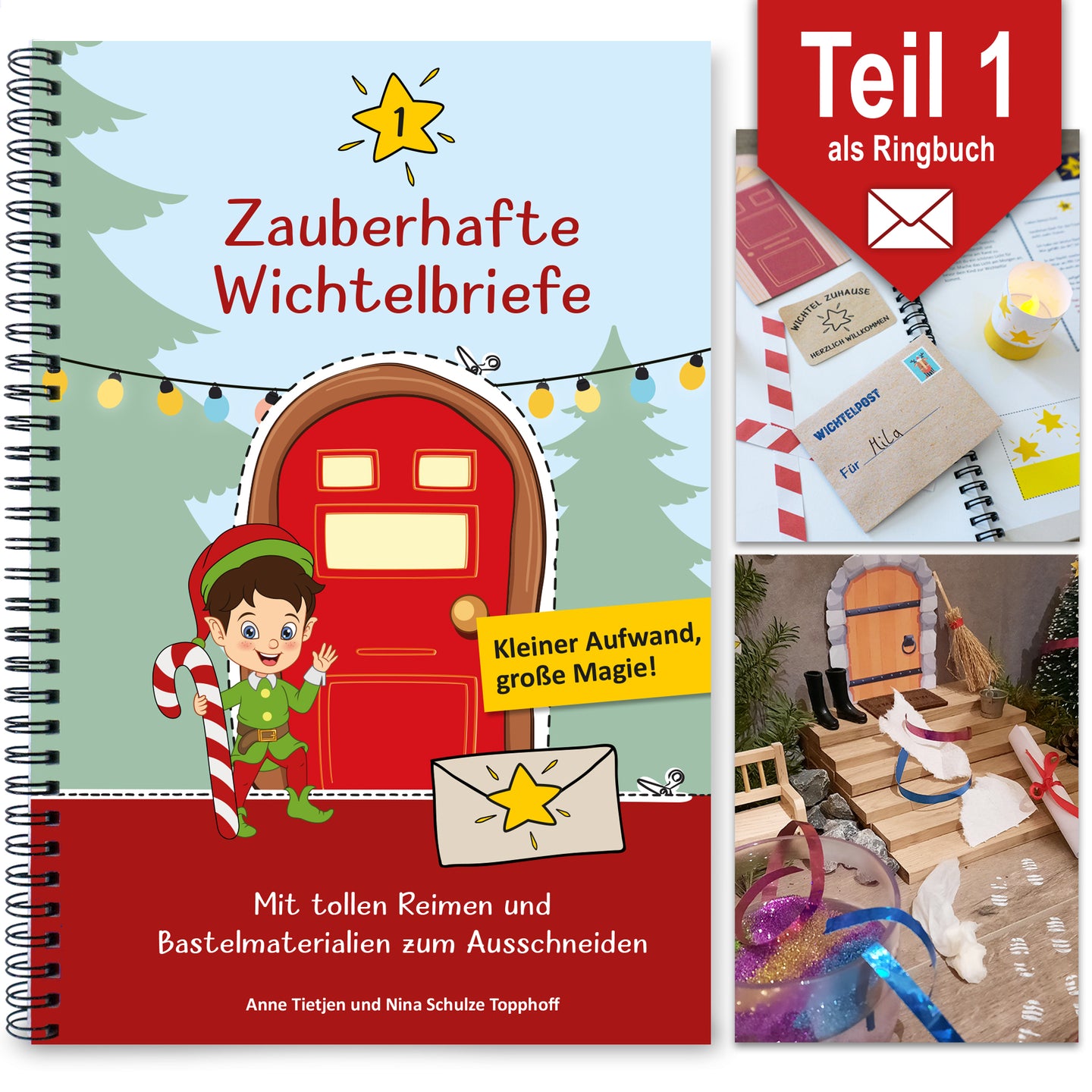 Zauberhafte Wichtelbriefe von easy-sticks – Kreatives Set mit einem fröhlichen Wichtel auf dem Cover und Bastelmaterialien für Adventszeit-Abenteuer.