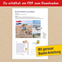 Du erhältst einen Download für ein DINA 4  Blatt mit dem Motiv der Wichtelpostkarte aus Holland. Die Postkarte kannst du einfach ausschneiden, den Namen ergänzen und in den Briefkasten stecken.