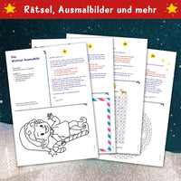 Außerdem erhalten die liebevoll geschriebenen Briefe vom Wichtel jede Menge Ausmalbilder, Rätsel und mehr.
