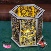 Schönes Blumen Windlicht in Holz, beleuchtet und detailreich, hergestellt mit easy-sticks Laserdatei, 3 und 4 mm.