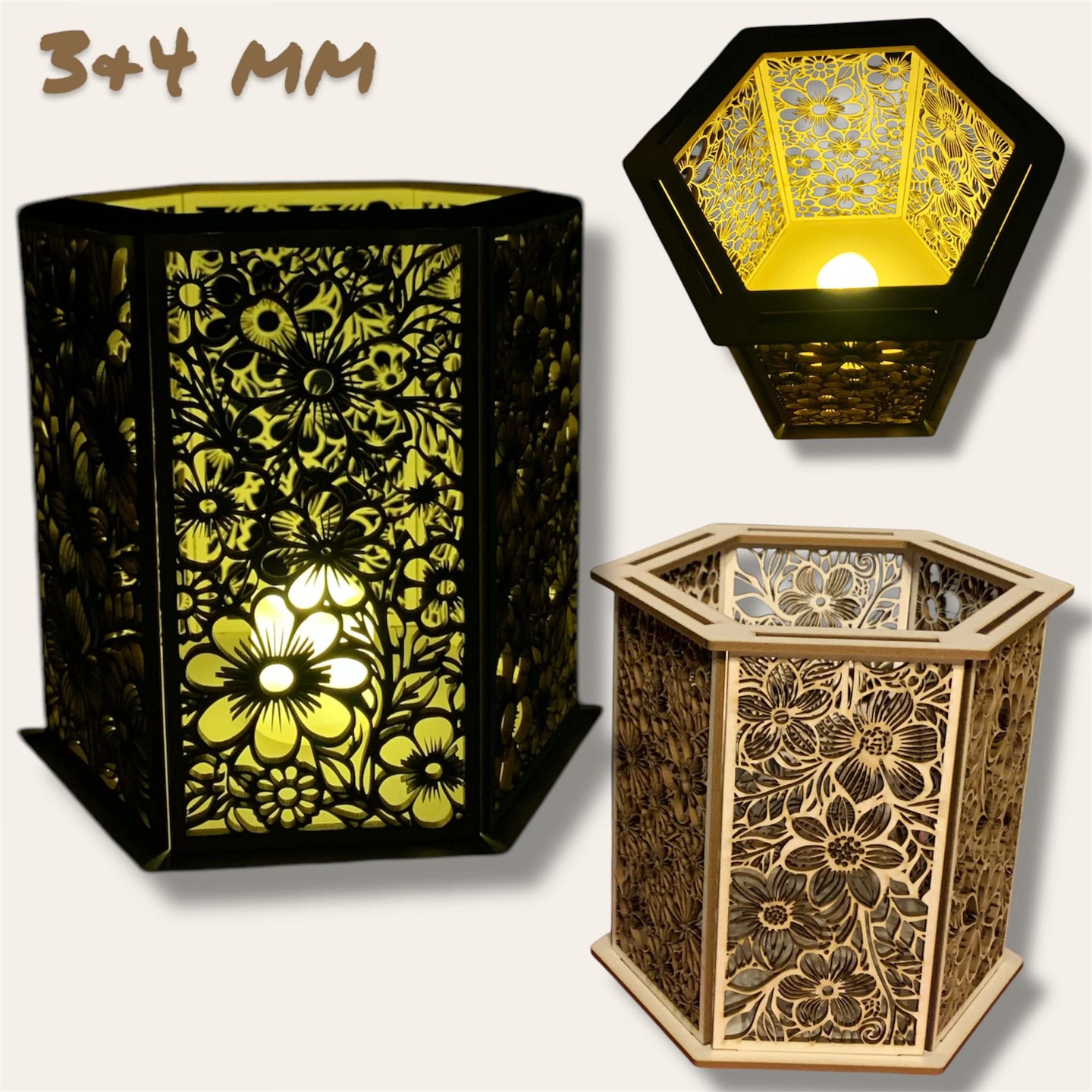 Handgefertigtes Blumen Windlicht aus Laserdatei, ideal für Kreativprojekte mit easy-sticks, erhältlich in 3 und 4 mm.
