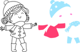 Buntes Design eines Wintermädchens in pink und blau, geeignet für Bastelideen. Plotterdateien zum Downloaden von easy-sticks.