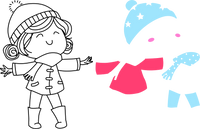 Buntes Design eines Wintermädchens in pink und blau, geeignet für Bastelideen. Plotterdateien zum Downloaden von easy-sticks.