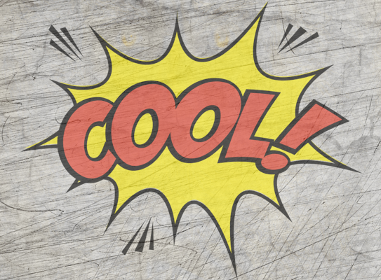 Grafische Darstellung des Wortes 'Cool!' in einer lebhaften Comic-Sprechblase, perfekt für kreative Designs mit der Plotterdatei von Easy-Sticks.
