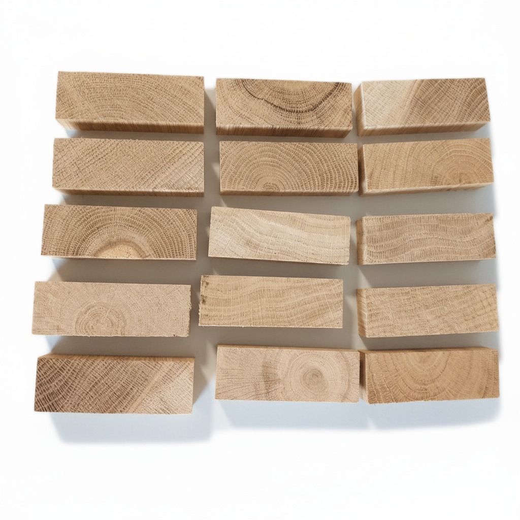 Easy-Sticks 3.0 Oak Harmony 7,2 cm x 2,4 cm x 1,5 cm, 15 Stück - natürliche Eichen-Stäbe auf einem weißen Hintergrund.