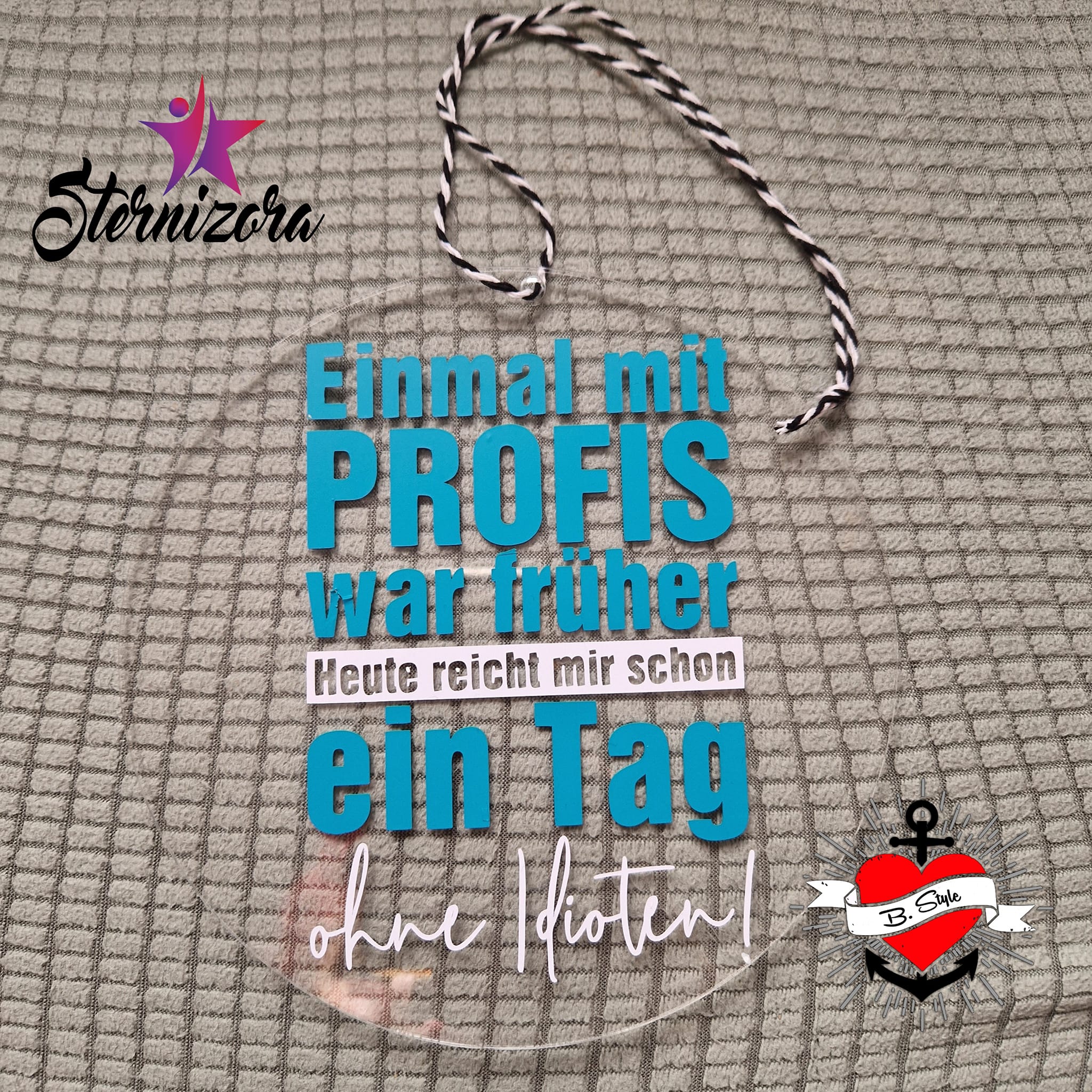 Dekorative Acrylplatte mit dem Spruch 'Einmal mit PROFIS war früher Heute reicht mir schon ein Tag ohne Idioten!' von easy-sticks, perfekt für kreative DIY-Projekte.