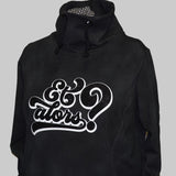 Stylischer Hoodie in Schwarz mit auffälligem weißen glänzenden Design "Et alors?" von easy-sticks, perfekt für kreative Ausdrucksformen.
