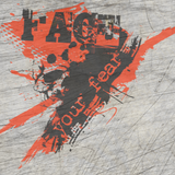 Kreative Plotterdatei "Face your fear" von Easy-Sticks, gezeigt auf einer strukturierten Holzoberfläche mit dynamischem, künstlerischem Design in Schwarz und Orange.