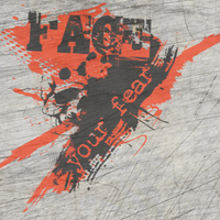 Kreative Plotterdatei "Face your fear" von Easy-Sticks, gezeigt auf einer strukturierten Holzoberfläche mit dynamischem, künstlerischem Design in Schwarz und Orange.