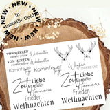 Goldene Aufkleber Weihnachten von easy-sticks - Randlose Rub On A5, wetterfest mit schönen Weihnachtsmotiv und elegantem Design auf Holzuntergrund.