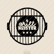 Kreatives Design mit dem Wort "grill MEISTER" in einer stilisierten Grill-Illustration, perfekt für T-Shirts und Schilder. Entworfen von easy-sticks, Teil der Plotterdatei Grillen.