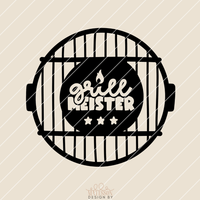Stilvolles Grillmotiv mit dem Schriftzug "grill MEISTER" auf einem Grill, ideal für DIY-Projekte. Von easy-sticks, erhältlich in der Plotterdatei Grillen.