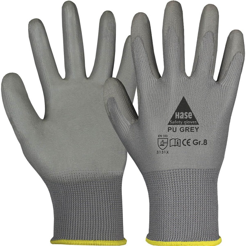 Montagehandschuhe in Größe 10 von Easy-Sticks - Graue PU Handschuhe für Feinmontage mit hohem Feingefühl und optimaler Griffigkeit.