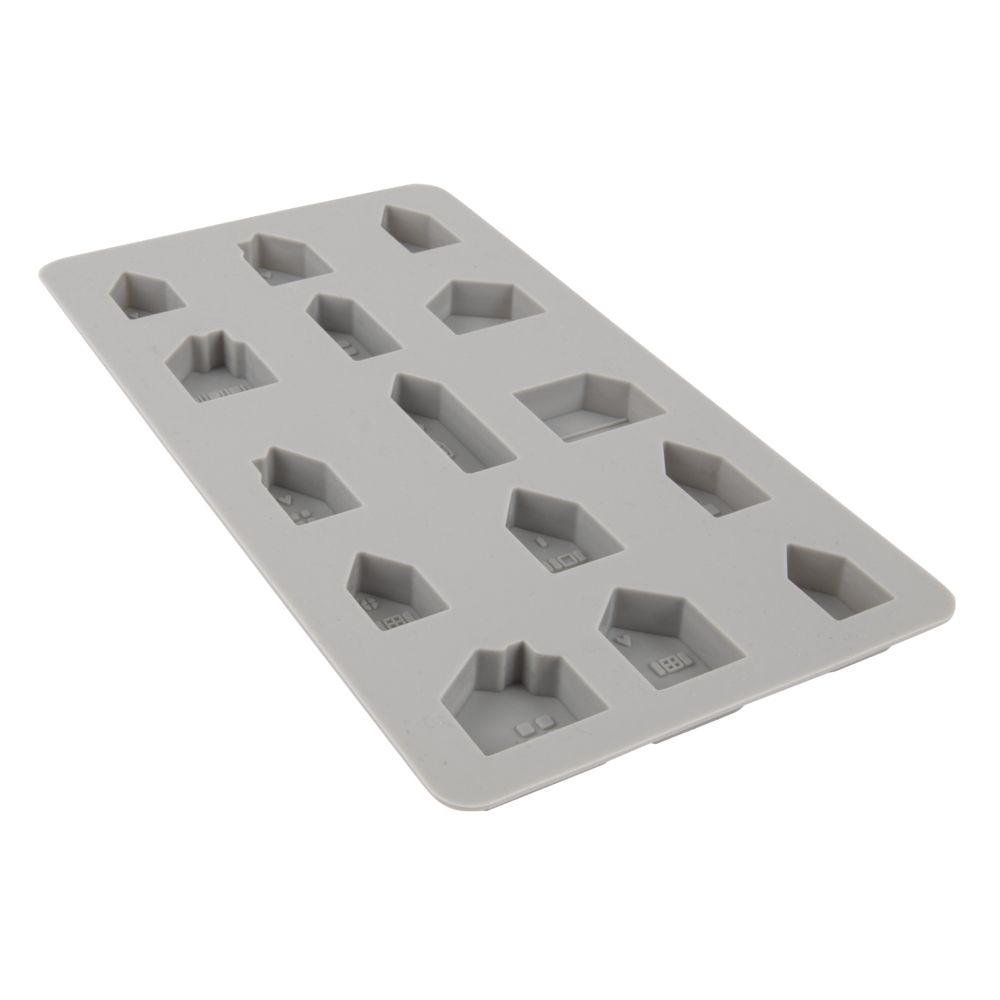 Silikon Gießform Mini Häuser von easy-sticks: Flache Gießform mit vielfältigen Hausformen, ideal für selbstgemachte Deko und Geschenke.