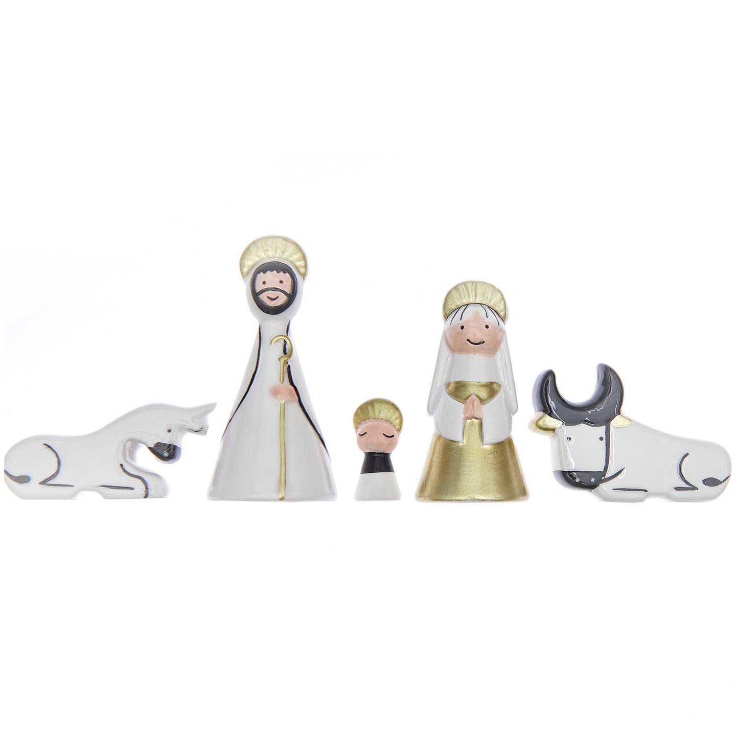 5-Teiliges Handbemaltes Porzellan Krippenfiguren Set Mit Christuskind, Maria Und Josef