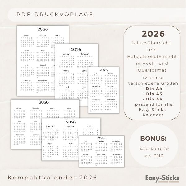 Kalender 2026 - PDF, PNG