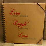 live-laugh-love Plotterdatei kaufen und downloaden, hier auf einem Ringbuch