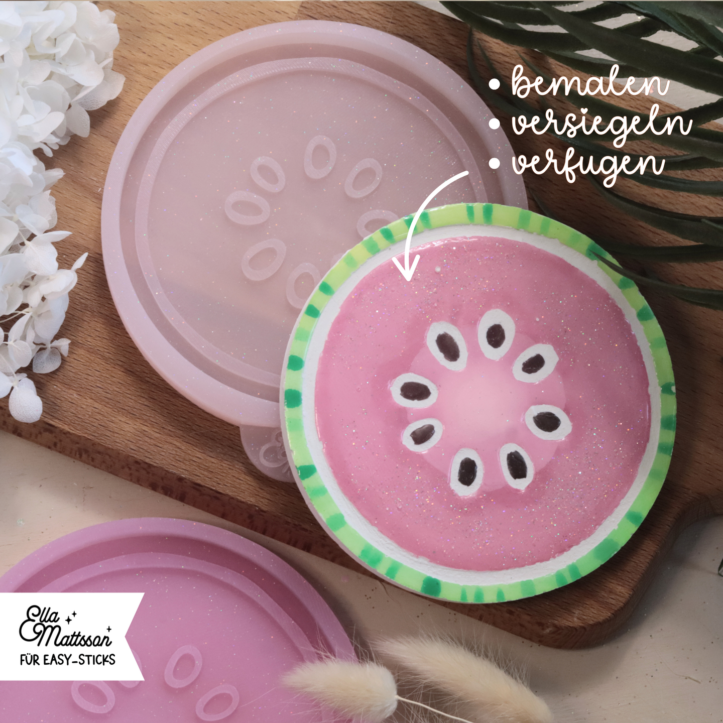 Silikonform - Melonenscheibchen Untersetzter von Ella Mattsson, bemalen, versiegeln, verfugen