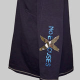 NO Excuses Plotterdatei von easy-sticks - Texturierte Textilgestaltung mit metallic-blauem und silbernem Druck.