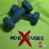 Hellgrünes Tuch mit Hanteln und dem Schriftzug 'No Excuses' von easy-sticks, ideal für Fitness-Enthusiasten.
