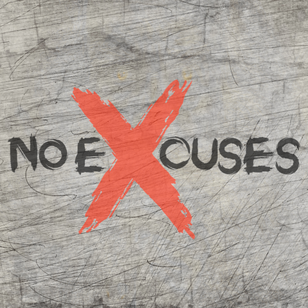 NO Excuses Plotterdatei von easy-sticks - Kreatives Design mit rotem X auf holzähnlichem Hintergrund.