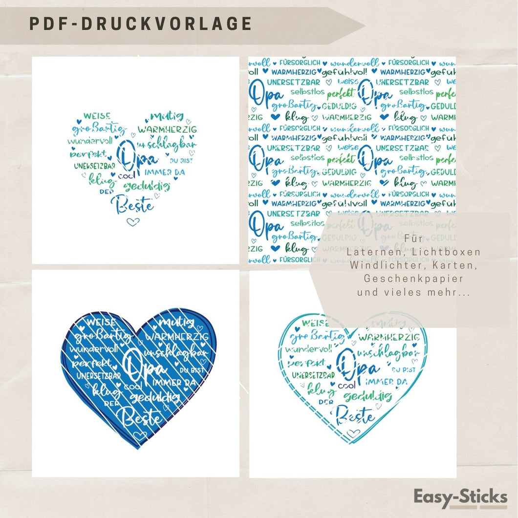 Opa Du Bist ... Geschenk für Opa: PDF Druckvorlage Laterne in blau, mint & schwarz, weiß