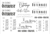 Rub on UV Sticker randlos Ostern von easy-sticks: Vielfältige Osterbotschaften und Motive in eleganter Schriftart, ideal für festliche Bastelarbeiten und um persönliche Akzente zu setzen.