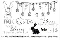 Rub On UV Sticker randlos Ostern 5 A5 von easy-sticks, Darstellung von Hasen und Ostereiern mit festlichen Texten für kreative Bastelprojekte.