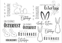 Rub on UV Sticker randlos Ostern von easy-sticks, stilvolle und verspielte Osterdesigns, ideal zum Verzieren von Karten und Bastelideen.