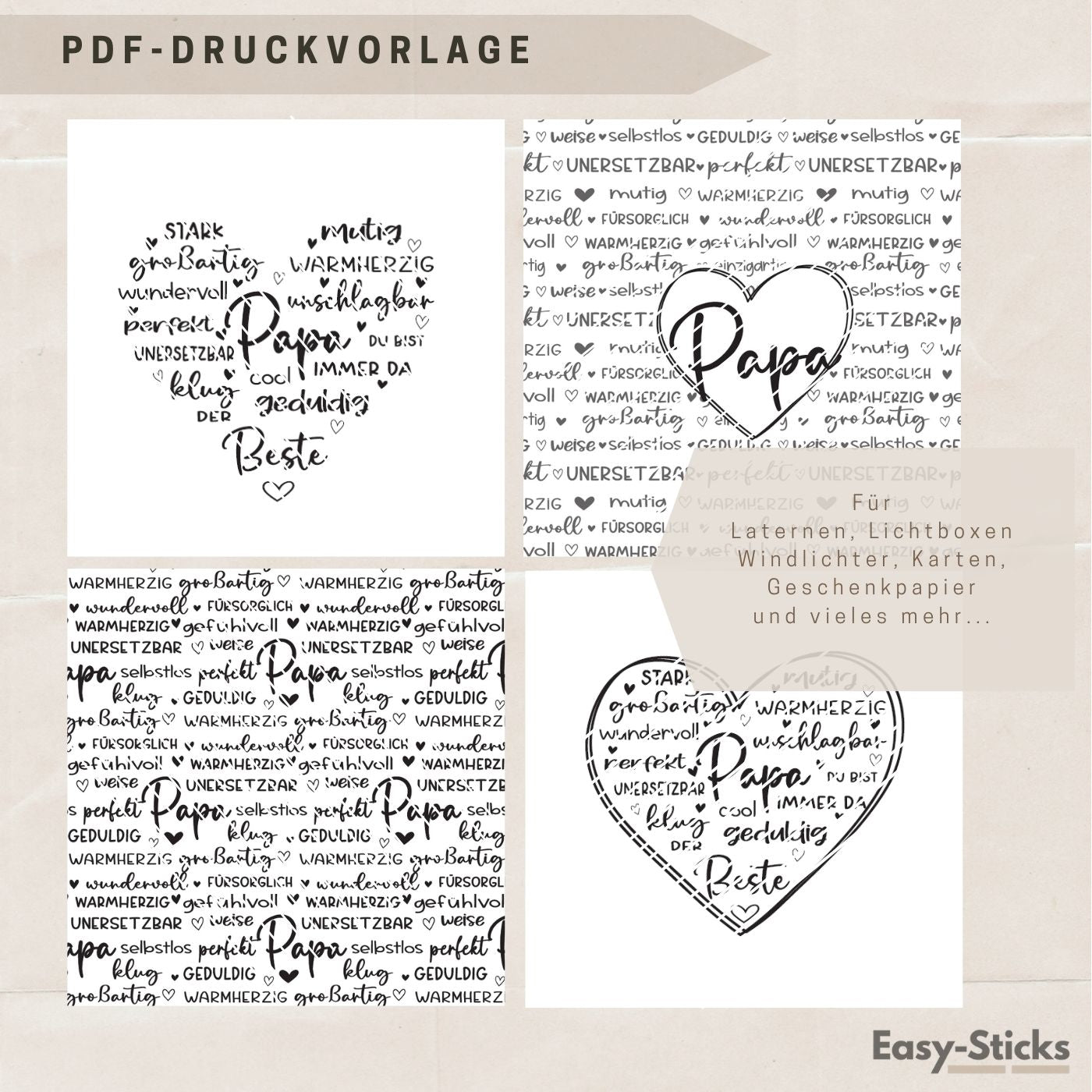 Laterne "Papa Du Bist ..." PDF Druckvorlage - Geschenkideen für Papa, DIY für Vatertag, Geburtstag, Weihnachten