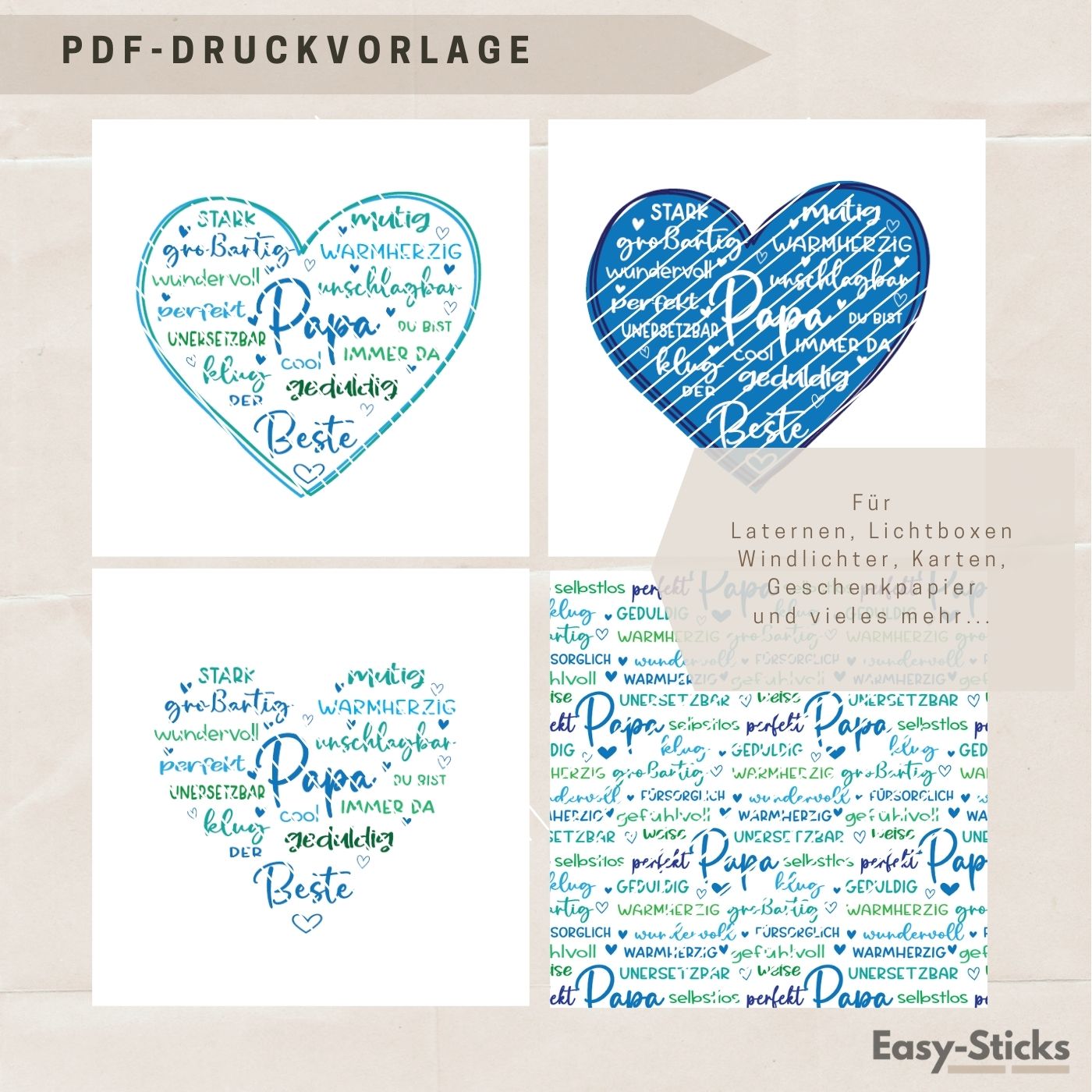 Laterne "Papa Du Bist ..." PDF Druckvorlage - Geschenkideen für Papa, DIY für Vatertag, Geburtstag, Weihnachten