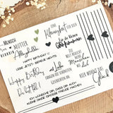 Rub On UV Sticker randlos Mix4 A5 von easy-sticks, gestaltet mit verschiedenen inspirierenden Sprüchen und Motiven, ideal für DIY-Projekte. Enthält unter anderem Botschaften für Geburtstage und liebevolle Grüße.