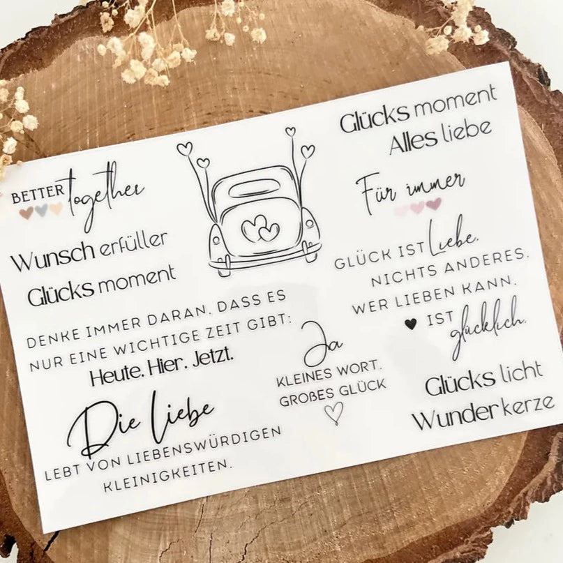 Für immer, Wunscherfüller, Glücksmoment, Liebe Hochzeitsauto Hochzeit Rub On Sticker
