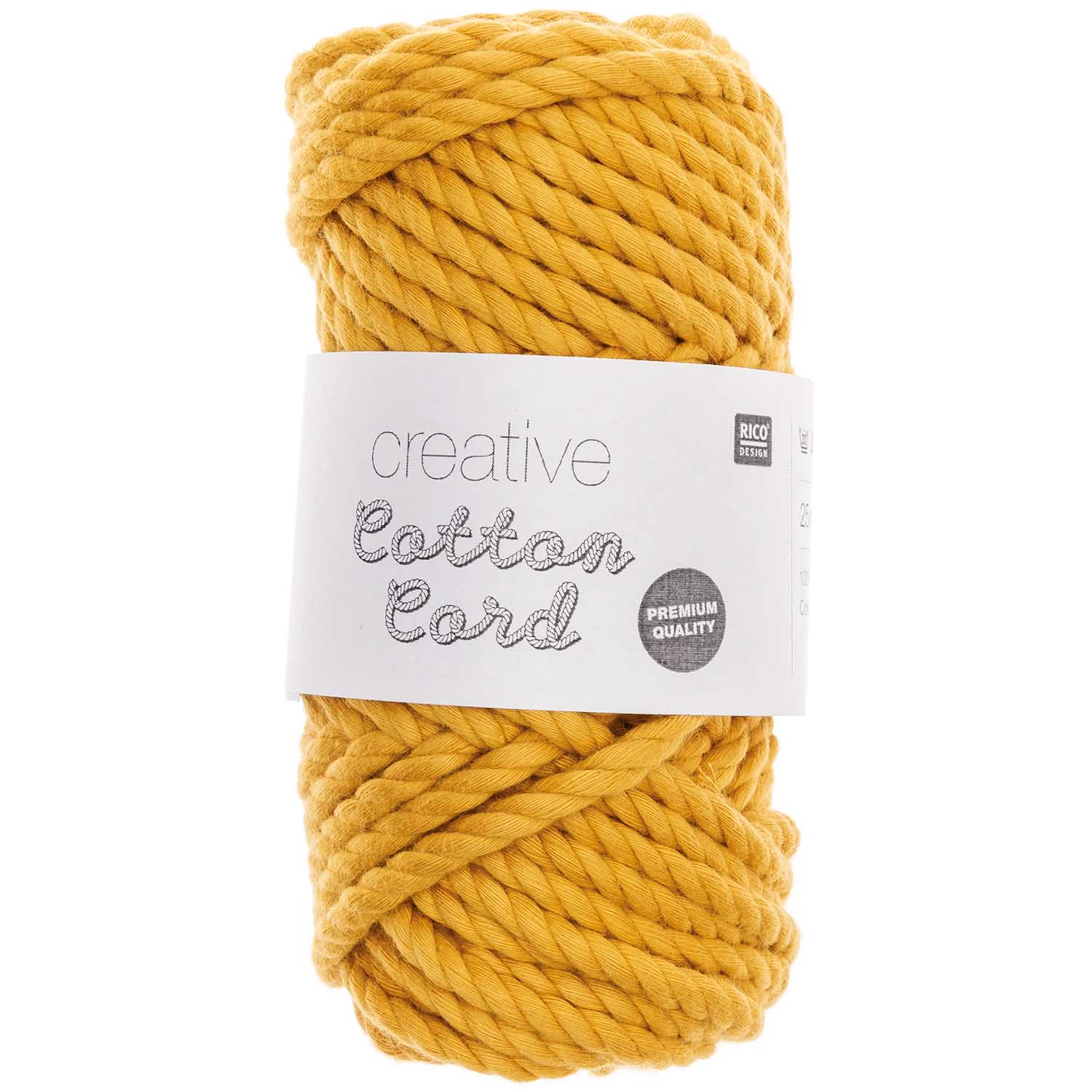 Makramee Garn Kaufen: Rico Design Creative Cotton Cord Senf Gelb, 130g, 25m, 100% Baumwolle, 5mm Stärke