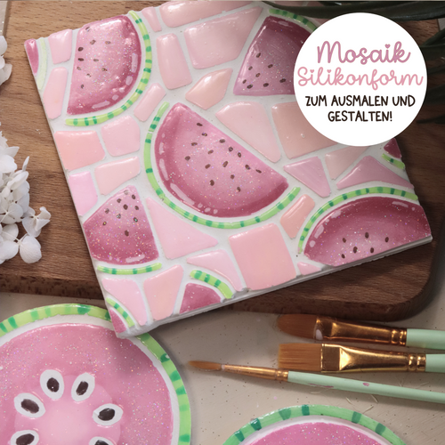 Mosaik Silikonform - Melonenzauber rechteckig gegossen und angemalt