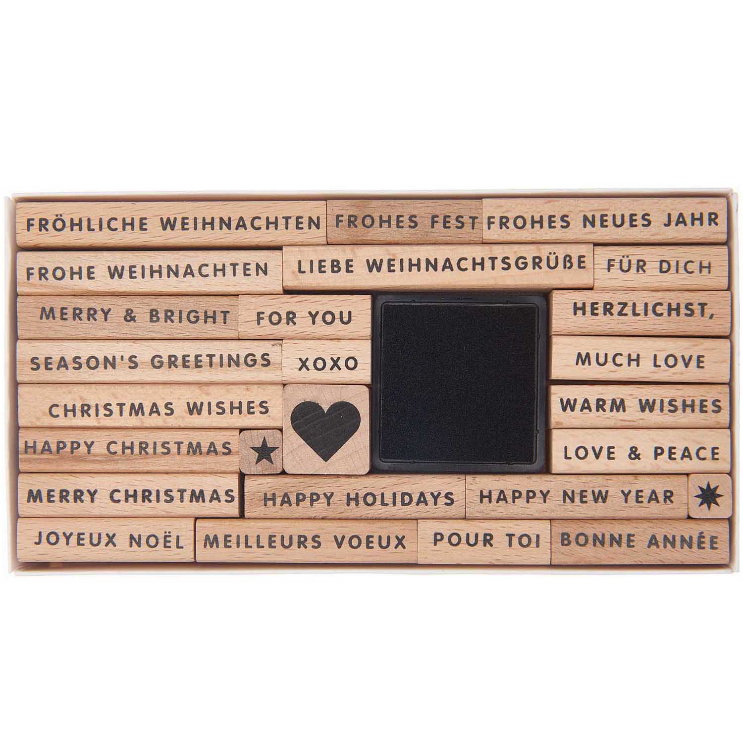 Stempelset Weihnachten FSC 100%, 26 Stempel Und 1 Stempelkissen Für Festliche Bastelprojekte