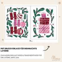 PDF Druckvorlage für eine festliche HoHoHo Laterne von easy-sticks. Enthält kreative Designs mit Weihnachtsmotiven, perfekt für individuelles Basteln und Dekorieren.