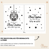 PDF-Druckvorlage für die Skandi Merry Christmas Kugel Laternen von easy-sticks, mit festlichem Design zum Ausdrucken auf Papier und Transparentpapier, ideal für Weihnachtsdekoration.
